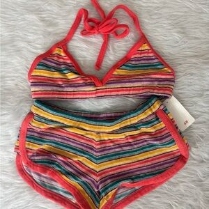 H&M colorful striped bikini top w/matching shorts Vibrant Stripes